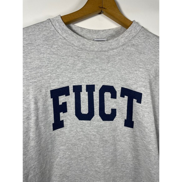 FUCT Crewneck Sweatshirt Mens Large Heather Gray College Graphic Made USA Skate - Picture 1 of 7